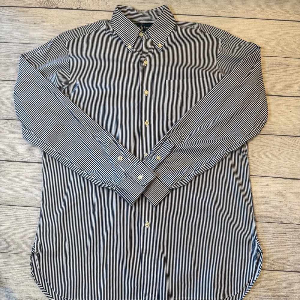 Ralph Lauren Blue and White Striped Button Down Shirt
